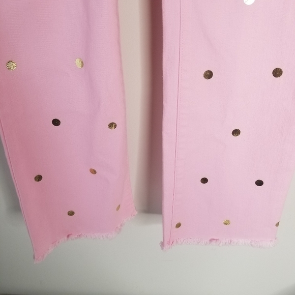 Lilly Pulitzer South Ocean Crop Flare Pink Tropics Polka Dot Denim Jeans Size 2 - Picture 9 of 15